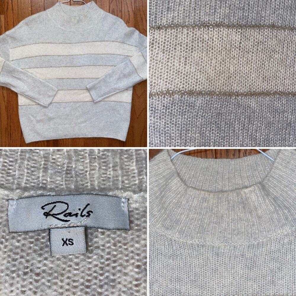 RAILS Ellise Cashmere Silk Blend Sweater in Gray Mist Ivory Silver Stripe XS EUC